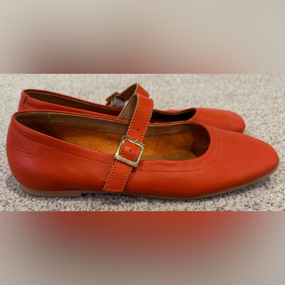 Filipe Portuguese Genuine Soft Leather Orange Mary Jane Square Toe Flats Shoes - Picture 6 of 15